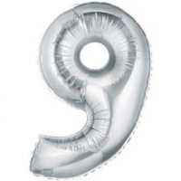 Ballong, Siffran 9,  silver, 100 cm